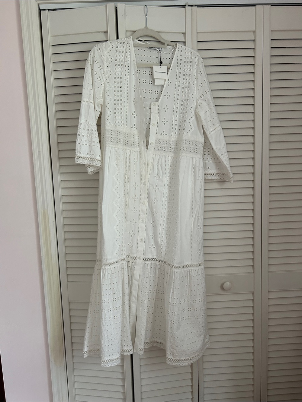 Zara White Eyelet Midi Dress - Button Front